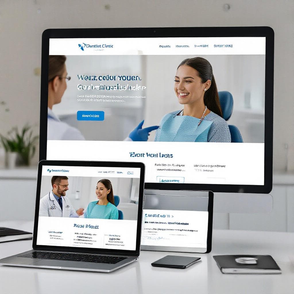 Dental practice website presented across desktop, laptop, and tablet screens
