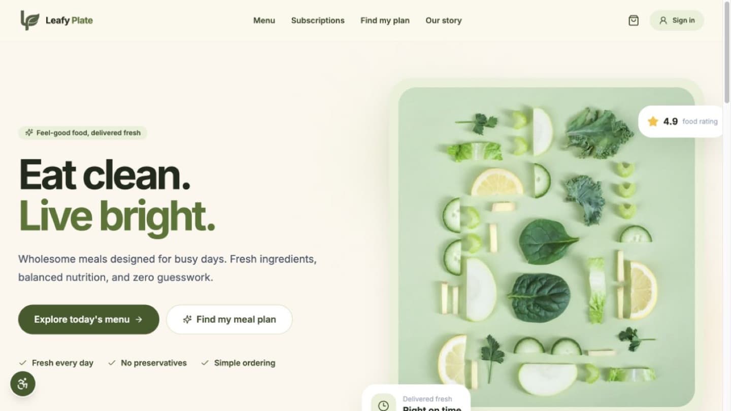 Leafy Plate website homepage preview